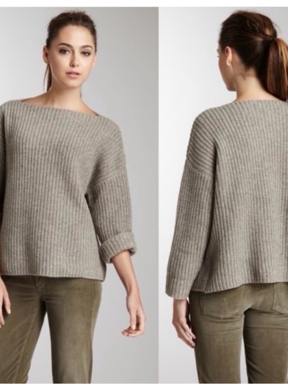 VINCE Boatneck Wool/Yak Blend Boxy-Fit Sweater sz:M